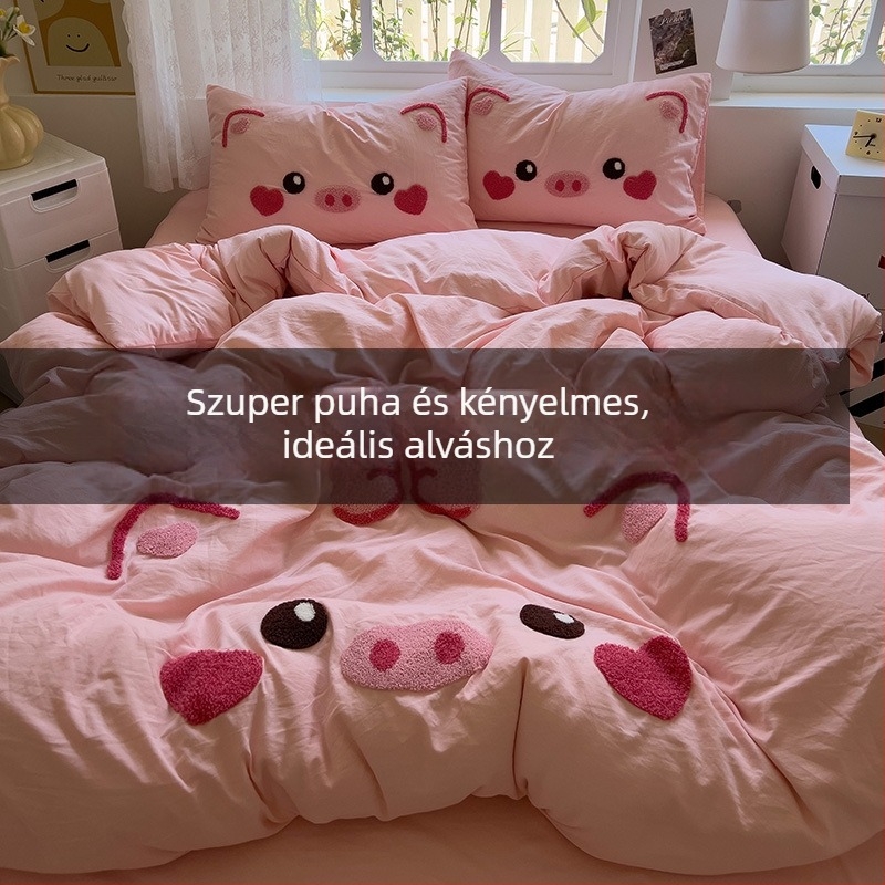 „A” osztályú, szuperpuha, mosott, felhős pamuttörölköző, hímzett, négyrészes szett, egyszínű pamut takaróhuzat, főiskolai hallgatók kollégiumi háromrészes szettje