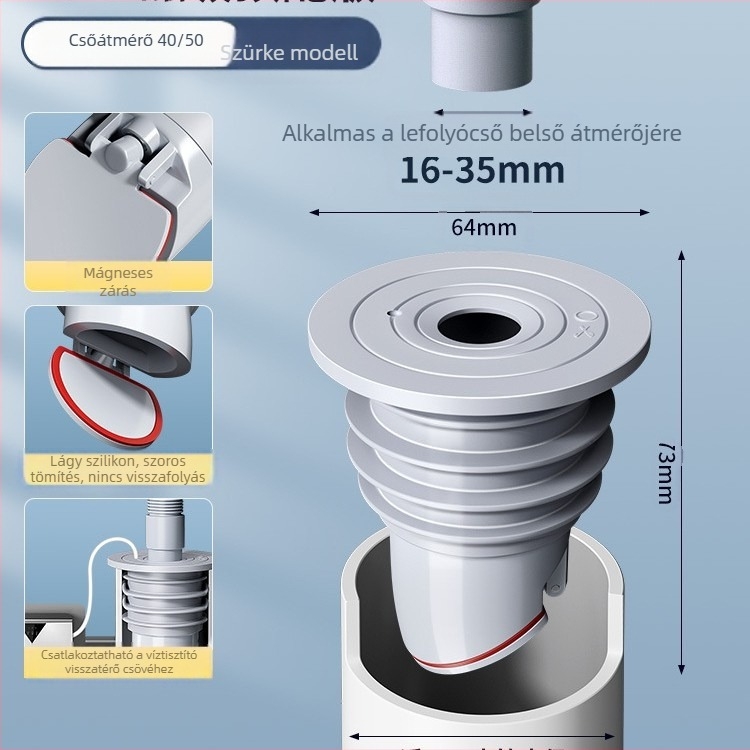 Csatornacső szagzáró tömítőgyűrű szilikon dugó konyhai mosdó mosógép lefolyócső dugó visszafolyásgátló szag műtermék