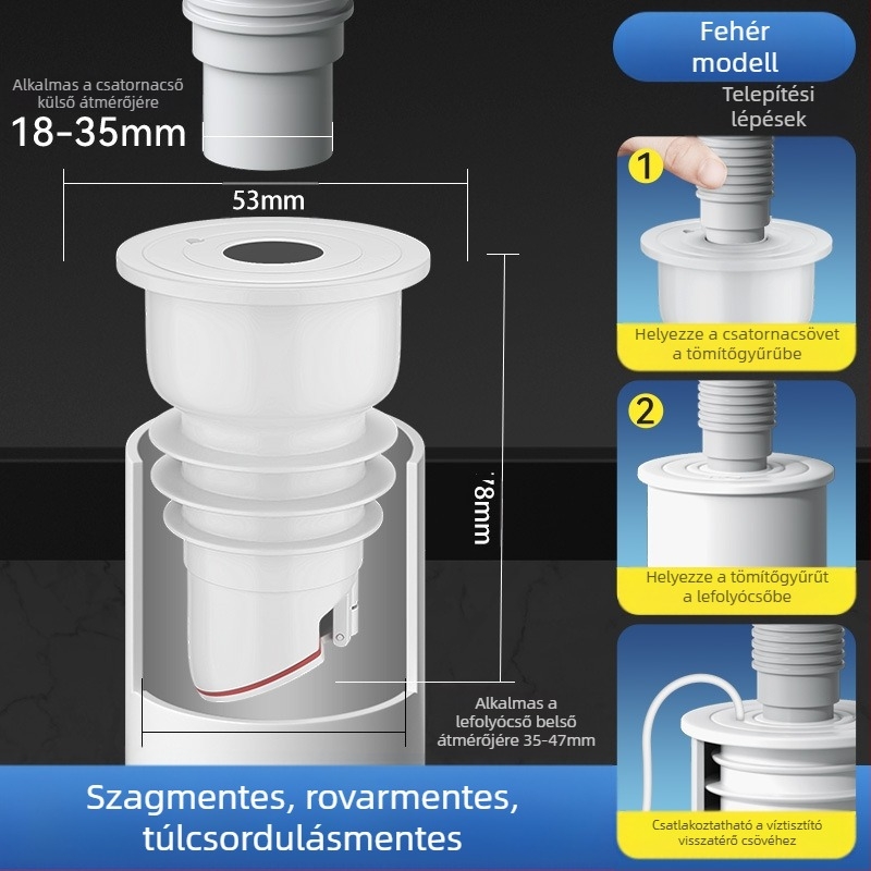 Csatornacső szagzáró tömítőgyűrű szilikon dugó konyhai mosdó mosógép lefolyócső dugó visszafolyásgátló szag műtermék