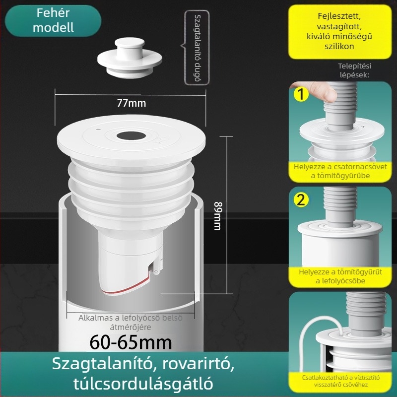 Csatornacső szagzáró tömítőgyűrű szilikon dugó konyhai mosdó mosógép lefolyócső dugó visszafolyásgátló szag műtermék