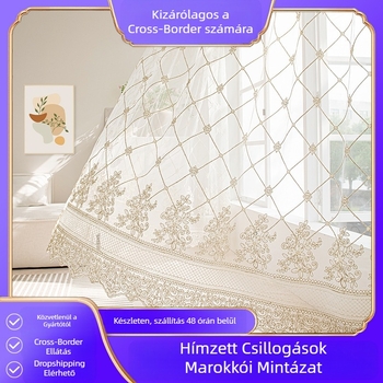Készleten Határokon átnyúló hímzett gézfüggöny Amerikai európai stílusú átlátszó függöny Gézfüggöny Hosting Amazon marokkói függöny