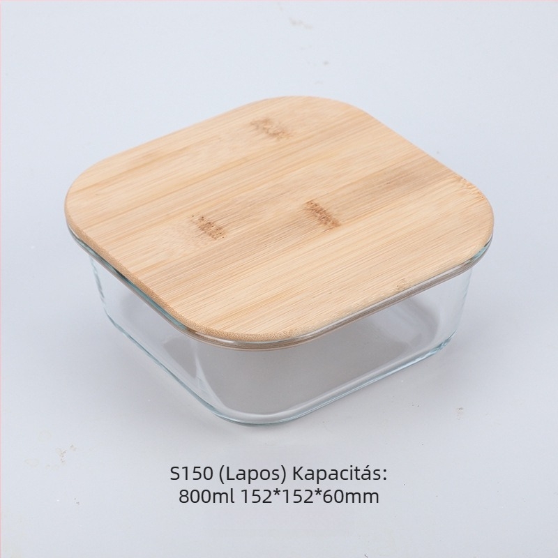 Nagykereskedelmi bambusz fa fedéllel ellátott üveges uzsonnásdoboz frissen tartó doboz hőálló üvegből, magas boroszilikát tartalmú japán uzsonnásdoboz mikrohullámú sütőbe
