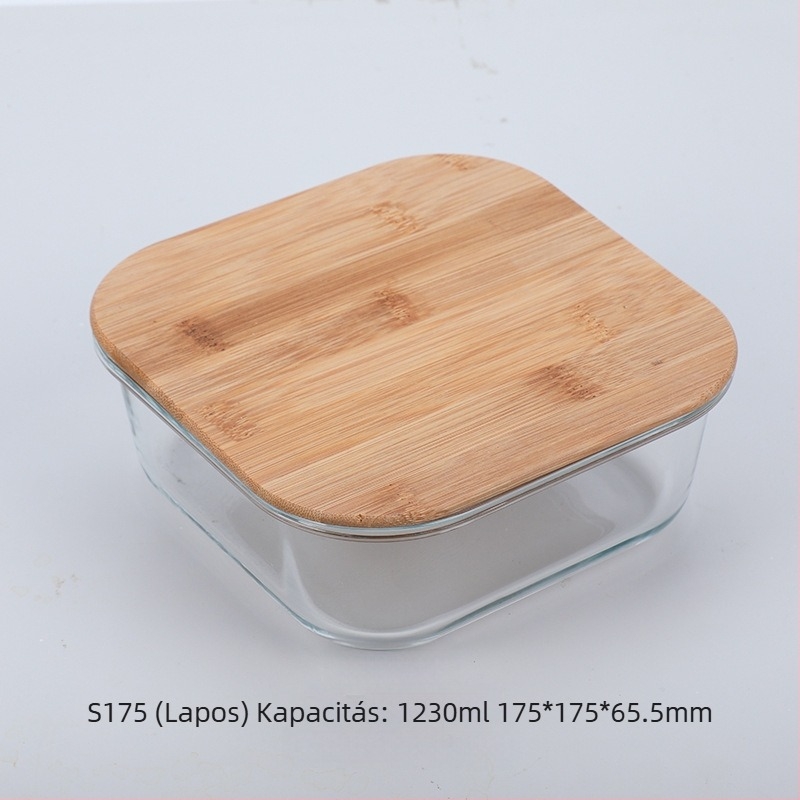 Nagykereskedelmi bambusz fa fedéllel ellátott üveges uzsonnásdoboz frissen tartó doboz hőálló üvegből, magas boroszilikát tartalmú japán uzsonnásdoboz mikrohullámú sütőbe