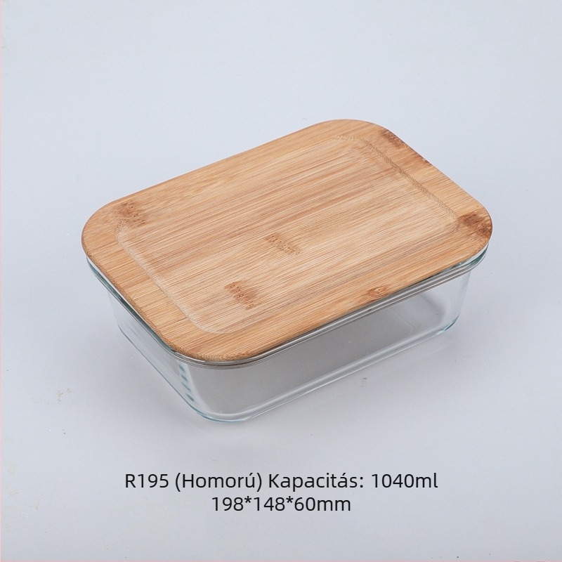 Nagykereskedelmi bambusz fa fedéllel ellátott üveges uzsonnásdoboz frissen tartó doboz hőálló üvegből, magas boroszilikát tartalmú japán uzsonnásdoboz mikrohullámú sütőbe