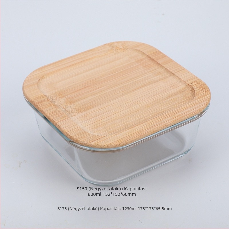 Nagykereskedelmi bambusz fa fedéllel ellátott üveges uzsonnásdoboz frissen tartó doboz hőálló üvegből, magas boroszilikát tartalmú japán uzsonnásdoboz mikrohullámú sütőbe