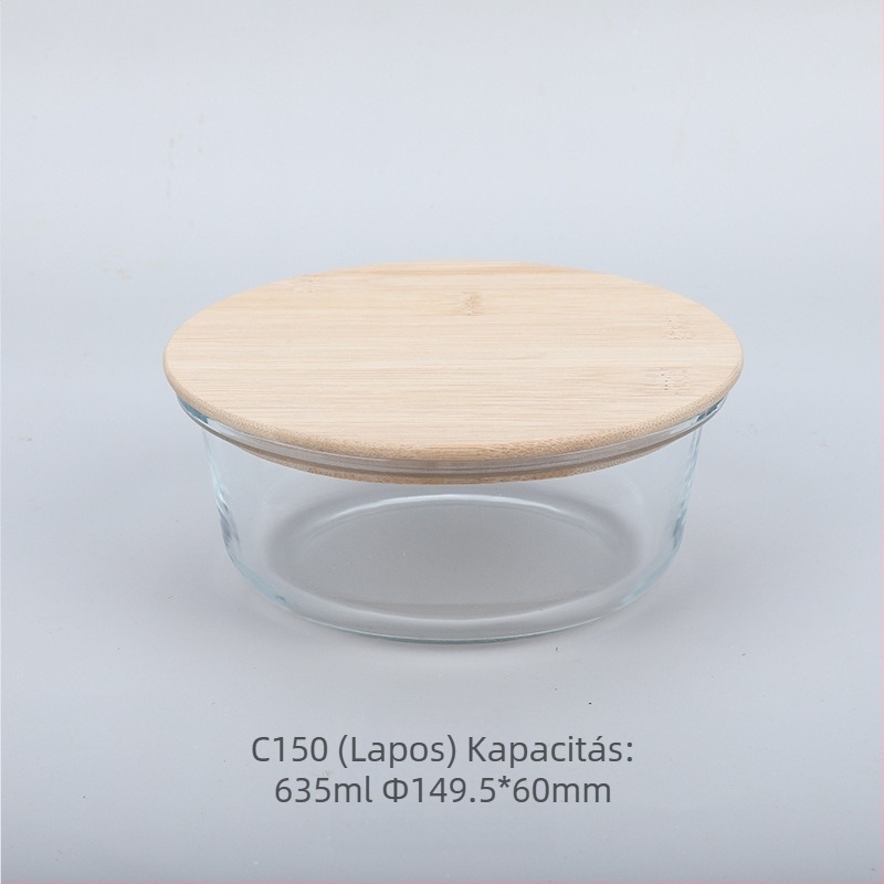 Nagykereskedelmi bambusz fa fedéllel ellátott üveges uzsonnásdoboz frissen tartó doboz hőálló üvegből, magas boroszilikát tartalmú japán uzsonnásdoboz mikrohullámú sütőbe