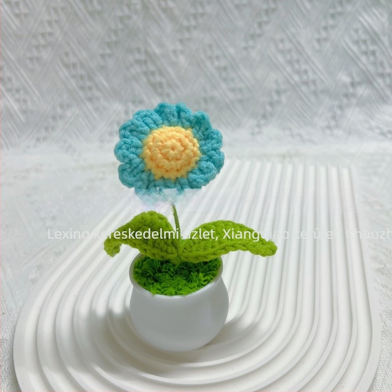 Gyapjúból kötött mini cserép dekoráció művirág gyár kézzel készített gyapjú virág autó dekoráció késztermék nagykereskedelem