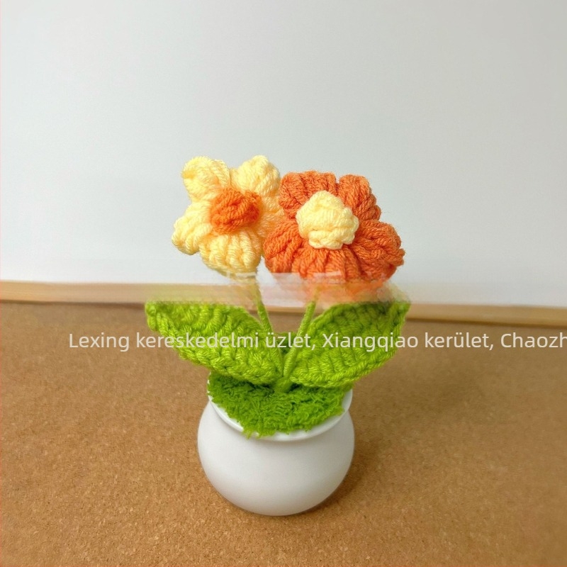 Gyapjúból kötött mini cserép dekoráció művirág gyár kézzel készített gyapjú virág autó dekoráció késztermék nagykereskedelem