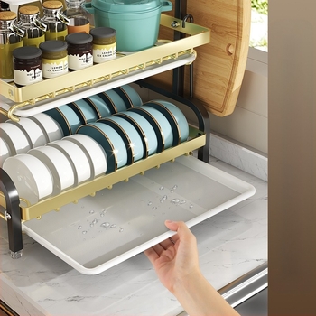 Edények és edénytároló állvány Konyhai tároló állvány Késtartó Evőpálcika-tartó Integrált lefolyótartó Háztartási multifunkcionális táltartó