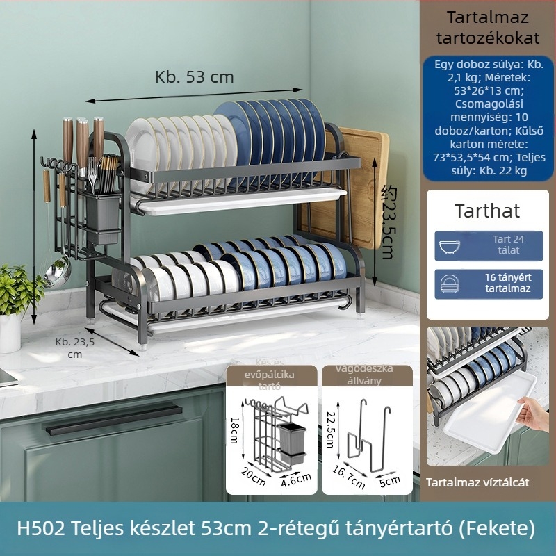 Edények és edénytároló állvány Konyhai tároló állvány Késtartó Evőpálcika-tartó Integrált lefolyótartó Háztartási multifunkcionális táltartó