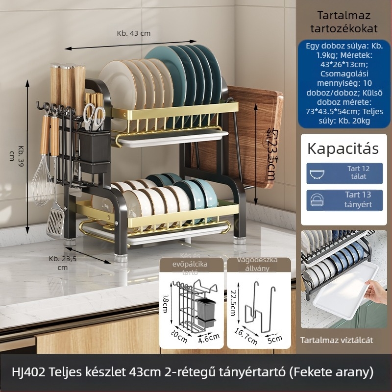 Edények és edénytároló állvány Konyhai tároló állvány Késtartó Evőpálcika-tartó Integrált lefolyótartó Háztartási multifunkcionális táltartó