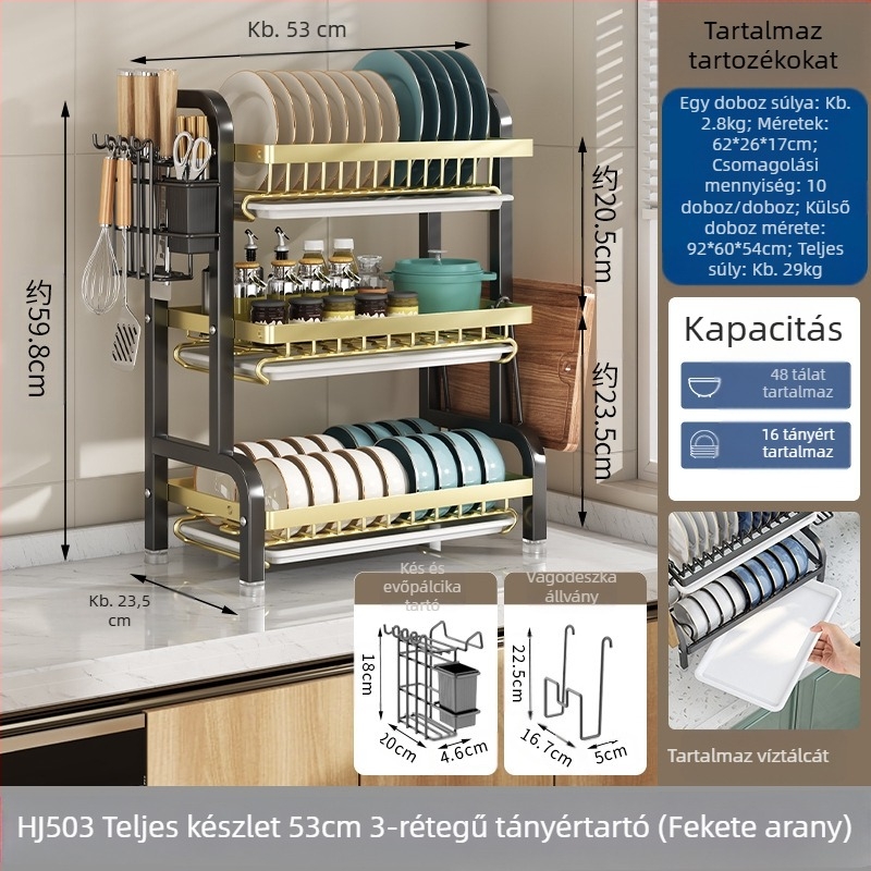 Edények és edénytároló állvány Konyhai tároló állvány Késtartó Evőpálcika-tartó Integrált lefolyótartó Háztartási multifunkcionális táltartó