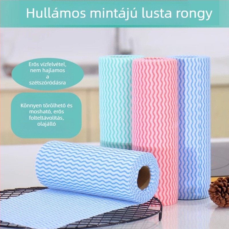 Eldobható konyhai rongyok, amelyek nem szöszölnek és nem ragadnak az olajhoz. Speciális konyhai papírtörlők, kivehető, nedves és száraz, lusta rongyok.