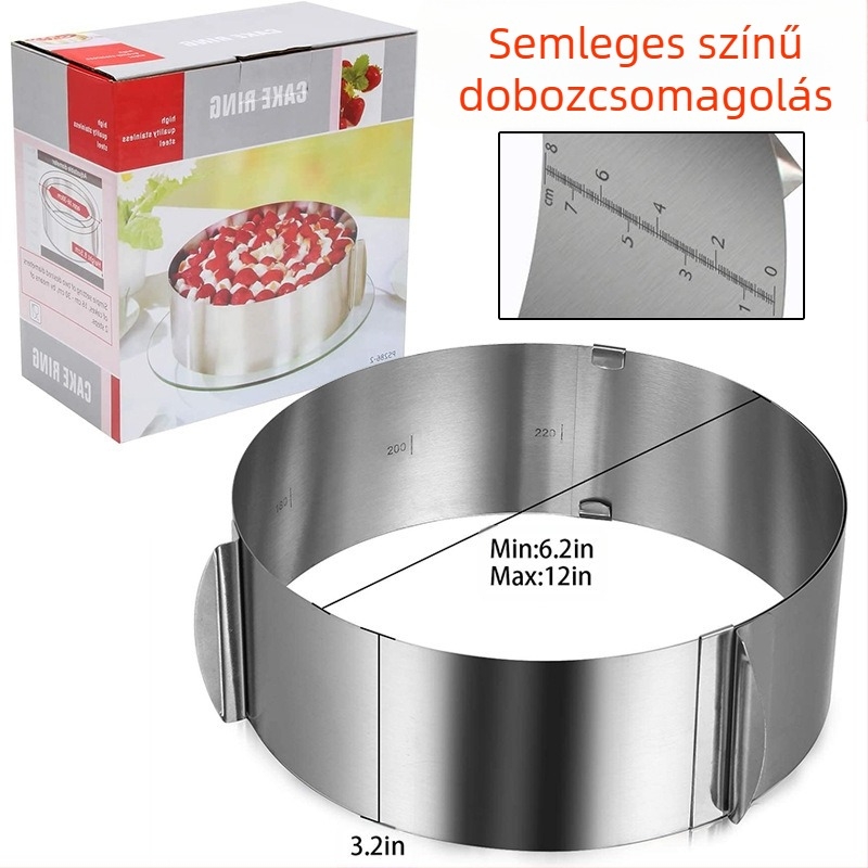Tortaforma rozsdamentes acél teleszkópos mousse gyűrű, állítható 6-12 hüvelykes Melaleuca tortaforma, tortaszél