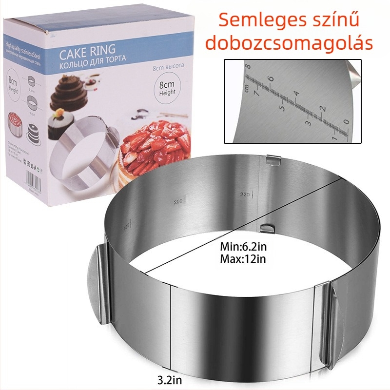 Tortaforma rozsdamentes acél teleszkópos mousse gyűrű, állítható 6-12 hüvelykes Melaleuca tortaforma, tortaszél