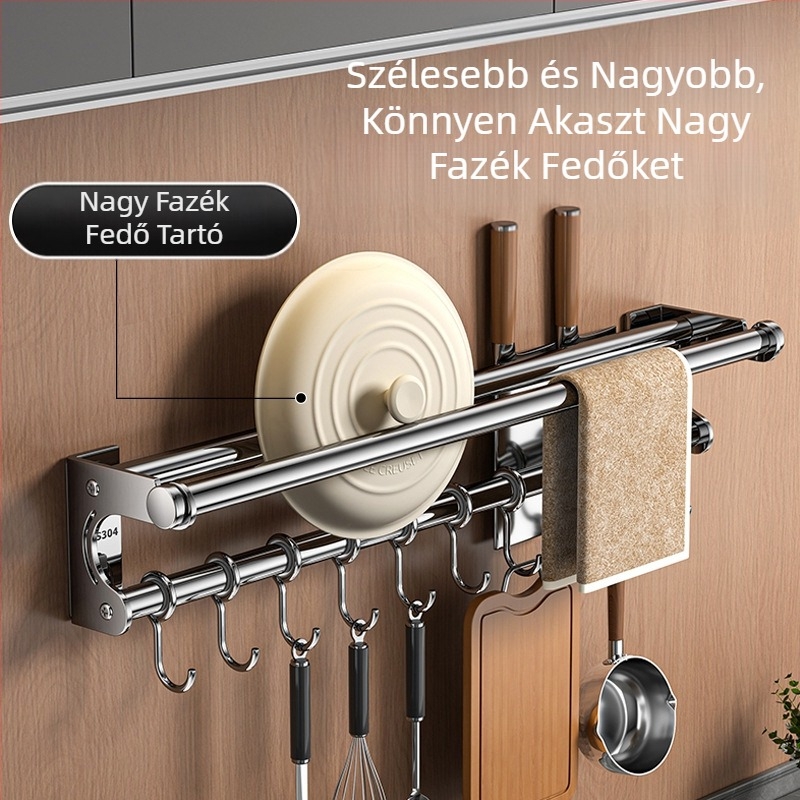 Ütésmentes késtartó tárolóállvány 304 rozsdamentes acél tárolóállvány konyhai akasztó edényfedő vágódeszka műanyag fóliázó papírzsebkendőtartó