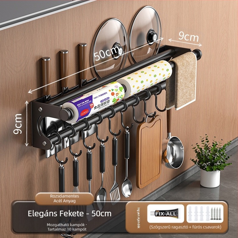 Ütésmentes késtartó tárolóállvány 304 rozsdamentes acél tárolóállvány konyhai akasztó edényfedő vágódeszka műanyag fóliázó papírzsebkendőtartó