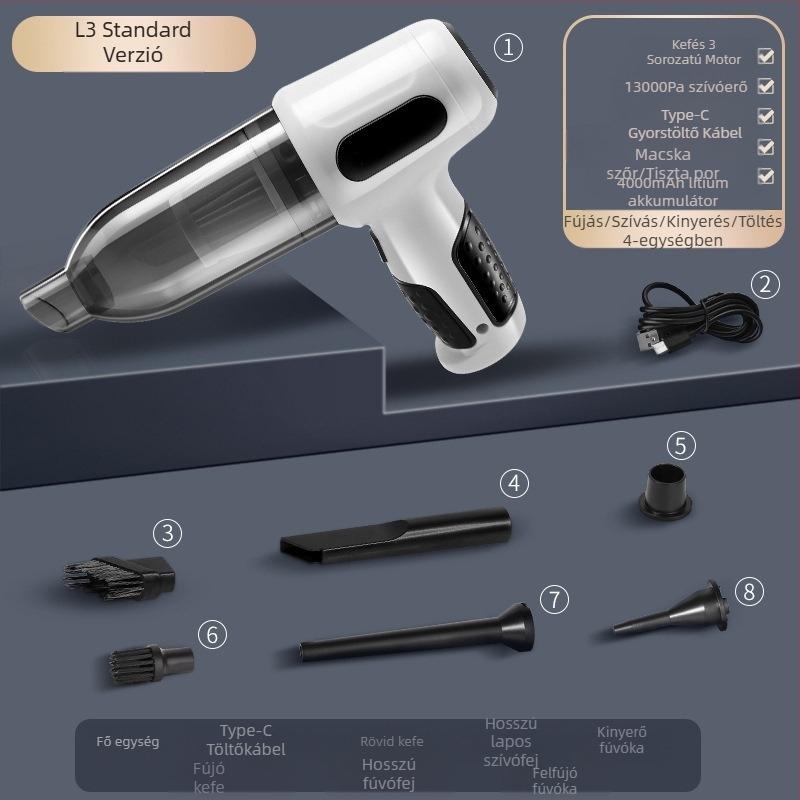 Autós porszívó, kettős célú autóba és otthonra, vezeték nélküli kézi újratölthető, nagy teljesítményű, kicsi, mini, nagy teljesítményű fúvó funkció, hordozható porszívó