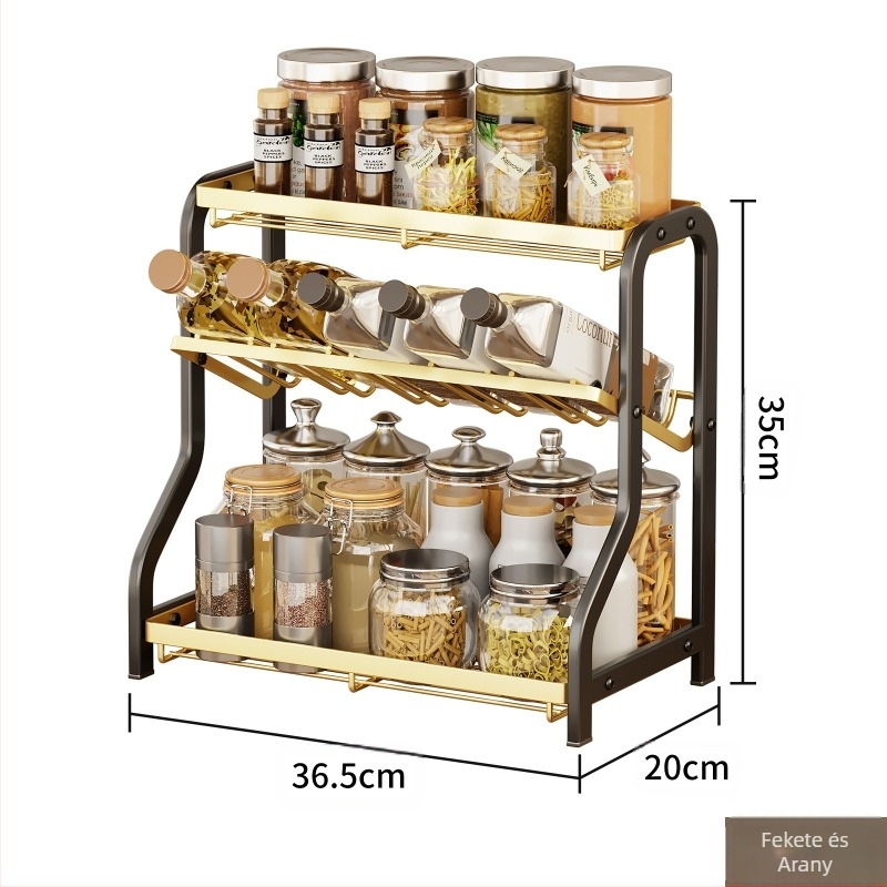 Konyhai fűszertároló állvány, többrétegű asztallap, keskeny rés, kis fűszerkeverék, fűszeres palackdoboz, tárolópolc, kellékek