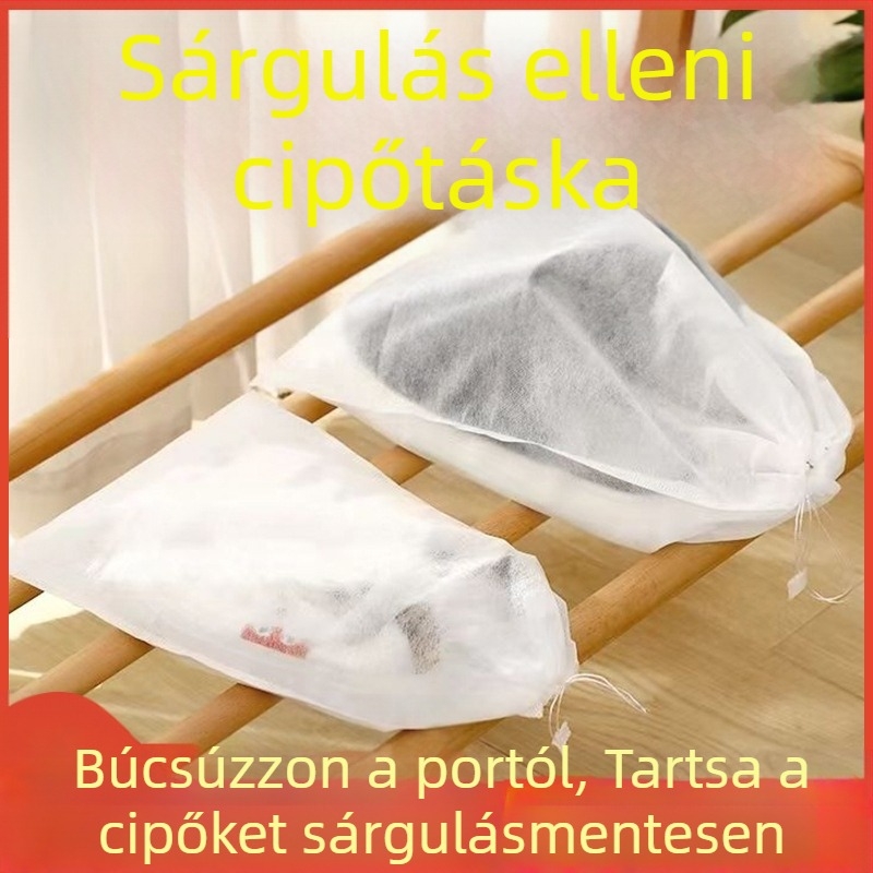 Cipőtáska nem szőtt anyagból készült tárolótáska húzózsinóros cipőtáska kis fehér cipők sárgaság elleni porvédő szárítás és szárítás cipőtáska gyártó raktáron