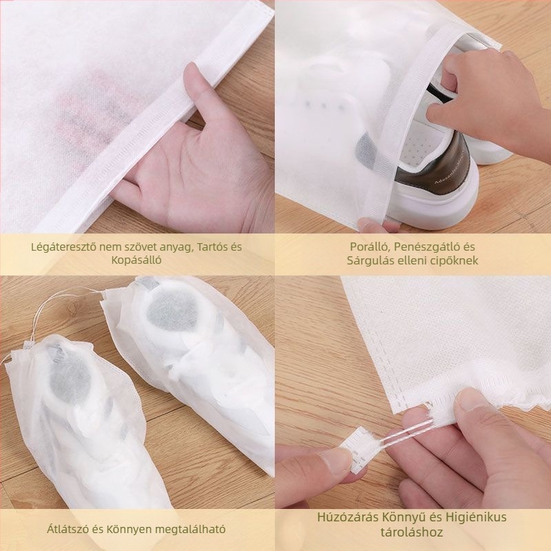 Cipőtáska nem szőtt anyagból készült tárolótáska húzózsinóros cipőtáska kis fehér cipők sárgaság elleni porvédő szárítás és szárítás cipőtáska gyártó raktáron