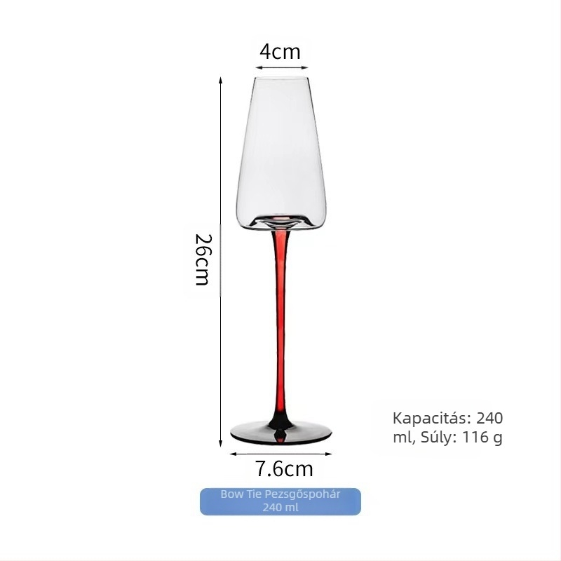 Fekete nyakkendős kristály vörösboros pohár, bordó, nagy hasú otthoni szett, piros rúd, piros, magas, akadálymentesített, luxus, csúcskategóriás pohár