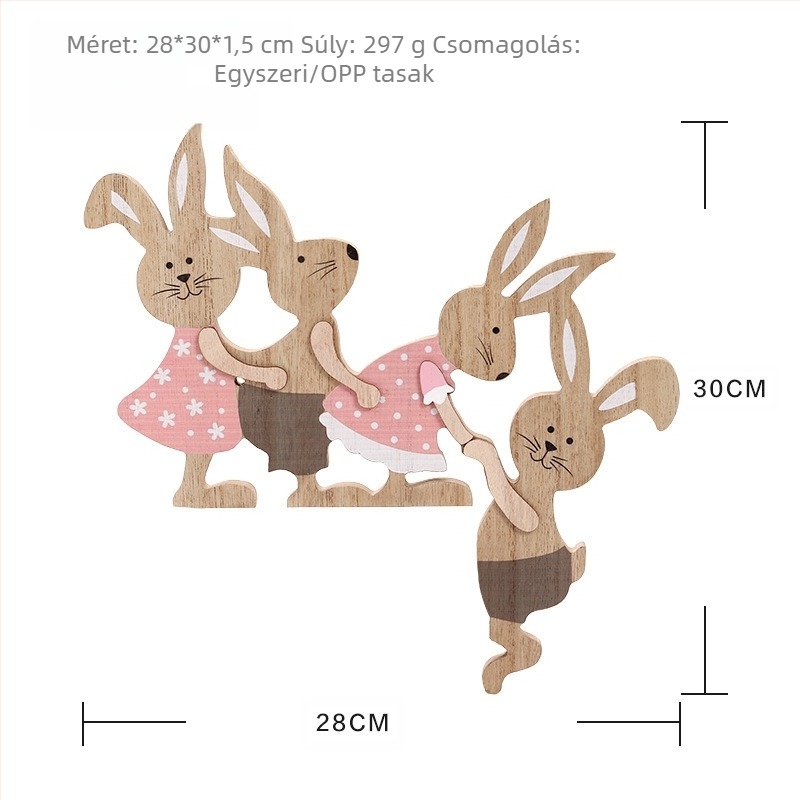 [Nagyszámú raktáron] határokon átnyúló új húsvéti dekoráció, festett, libikókás nyúl, fa kézműves termékek