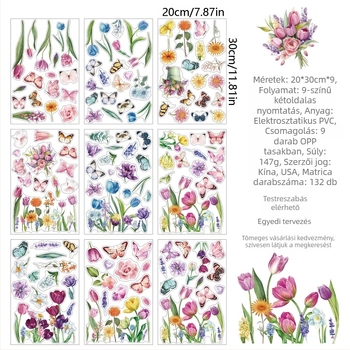 2025 Új Amazon akvarell tulipán virág pillangó statikus ablakmatrica tavaszi ablaküveg ajtó dekorációs matrica