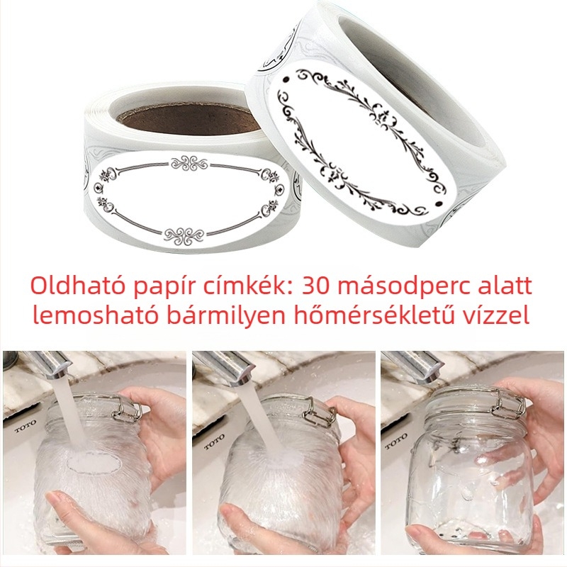 Határokon átnyúló, kézzel írott, lebomló, oldódó élelmiszer-palackok és konzervdobozok, üres logóval, ovális osztályozási matricával, raktáron