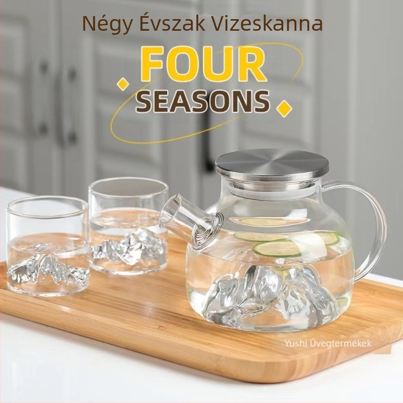Magas boroszilikát üveg View Mountain Cool vízforraló nyílt tűzzel fűtött teáskanna gyümölcslé virág teáskanna nagykereskedelmi teakészlet forrásban lévő teáskanna
