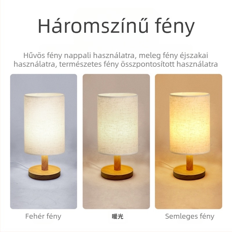 Log asztali lámpa egyszerű skandináv dekoratív szövet éjjeli lámpa tömörfa retró hangulat kézzel készített barkács dombornyomott éjszakai fény