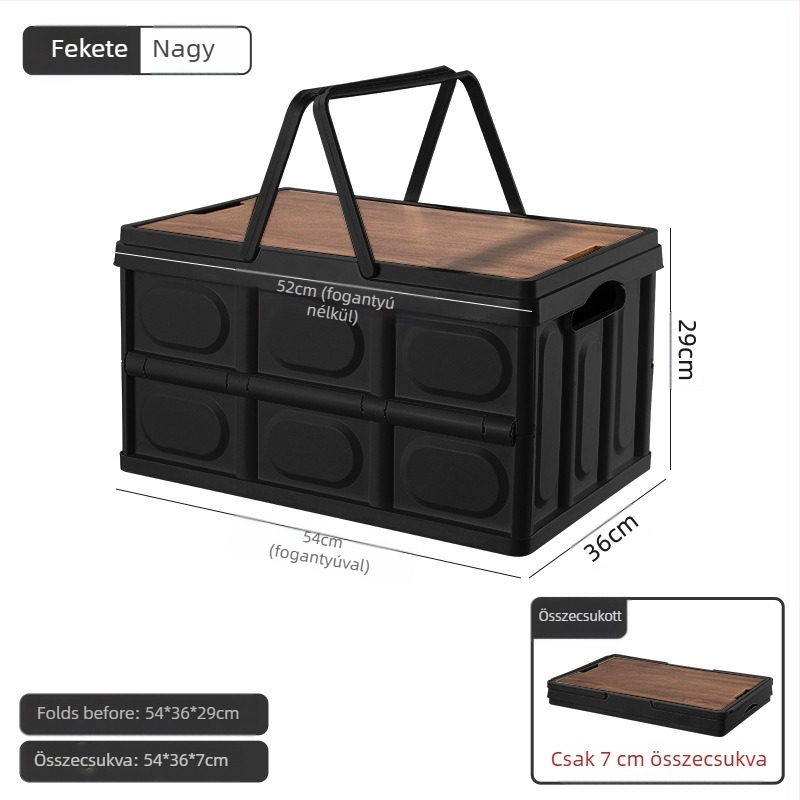 Kültéri kemping hordozható tárolódoboz összecsukható doboz kemping tárolódoboz autó tárolódoboz műanyag fa borítású doboz tárolódoboz