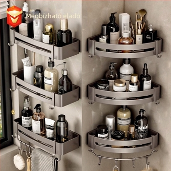 WC-tartó, fürdőszobai törölközőtartó, fali, lyukmentes, háromlábú WC, WC-fürdőszoba, zuhanyzós tárolóállvány