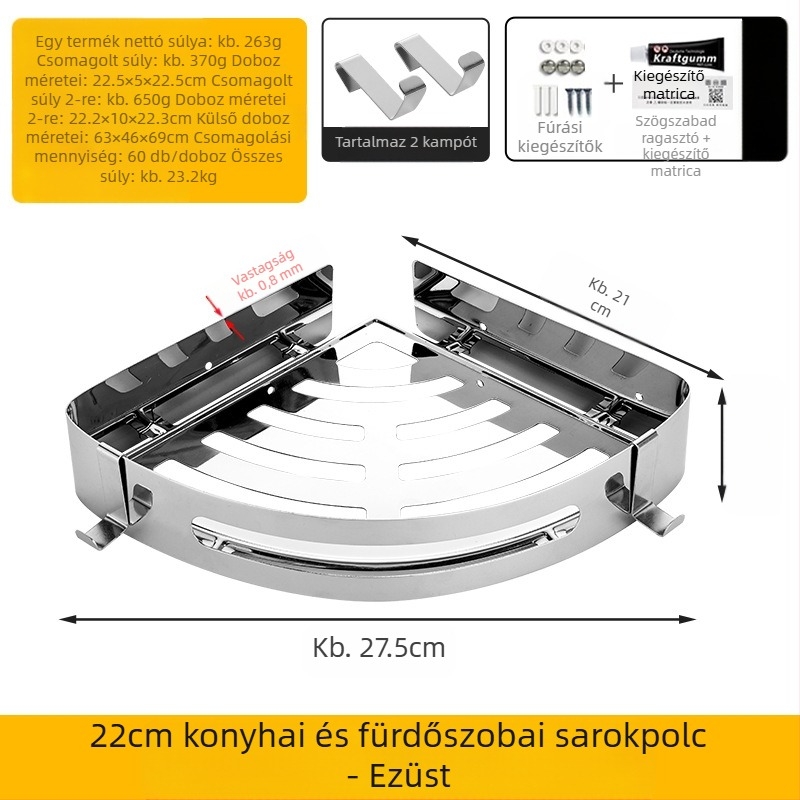 WC-tartó, fürdőszobai törölközőtartó, fali, lyukmentes, háromlábú WC, WC-fürdőszoba, zuhanyzós tárolóállvány