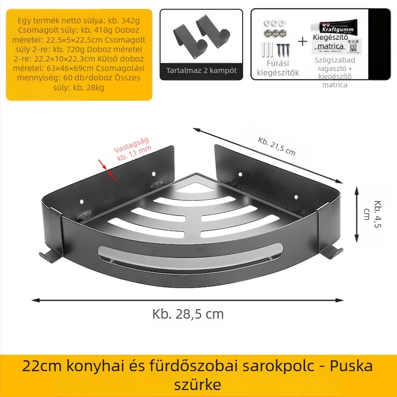 WC-tartó, fürdőszobai törölközőtartó, fali, lyukmentes, háromlábú WC, WC-fürdőszoba, zuhanyzós tárolóállvány