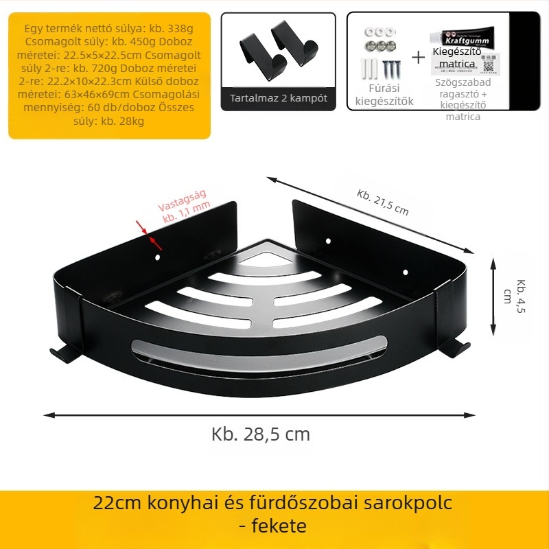 WC-tartó, fürdőszobai törölközőtartó, fali, lyukmentes, háromlábú WC, WC-fürdőszoba, zuhanyzós tárolóállvány