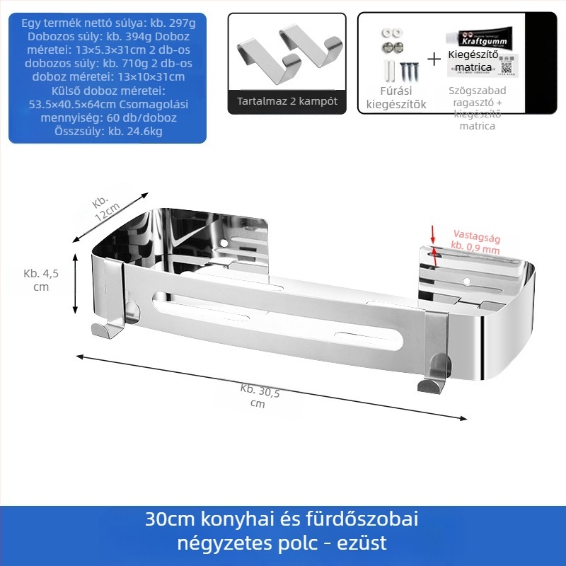 WC-tartó, fürdőszobai törölközőtartó, fali, lyukmentes, háromlábú WC, WC-fürdőszoba, zuhanyzós tárolóállvány