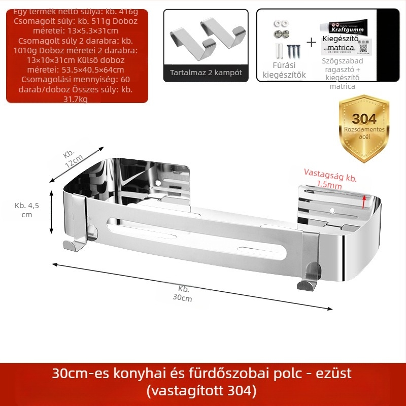 WC-tartó, fürdőszobai törölközőtartó, fali, lyukmentes, háromlábú WC, WC-fürdőszoba, zuhanyzós tárolóállvány