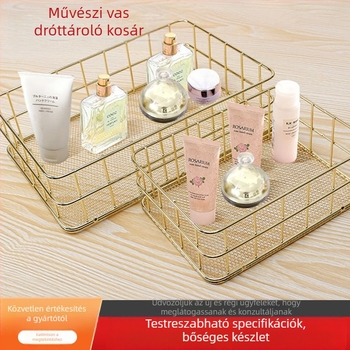 Egyszerű, könnyű luxus vas tárolókosár fém asztali hálós aljú tárolókosár tárolókosár kreatív fém tárolókosár