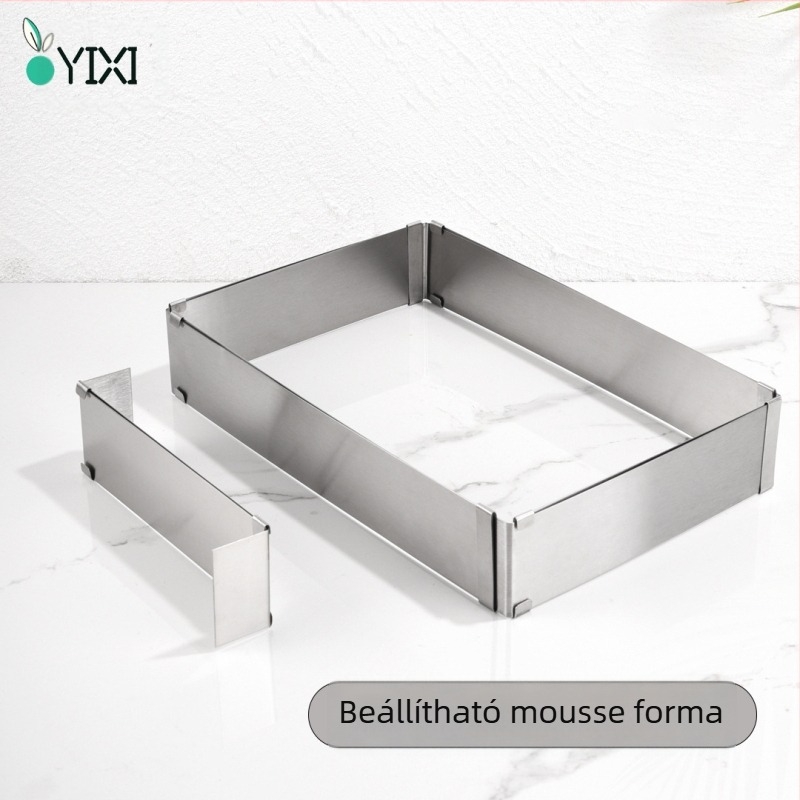 Átnyúló, raktáron lévő rozsdamentes acél mousse gyűrű, téglalap alakú, állítható teleszkópos szélű tortaforma, konyhai sütőeszköz