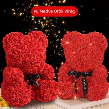 Rózsaszín medve tartósított virág Valentin-napi szimulált virág ajándék Pe medve születésnapi ajándék Rózsa buborék medve külkereskedelem nagykereskedelem