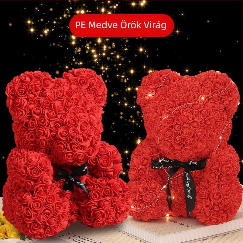 Rózsaszín medve tartósított virág Valentin-napi szimulált virág ajándék Pe medve születésnapi ajándék Rózsa buborék medve külkereskedelem nagykereskedelem