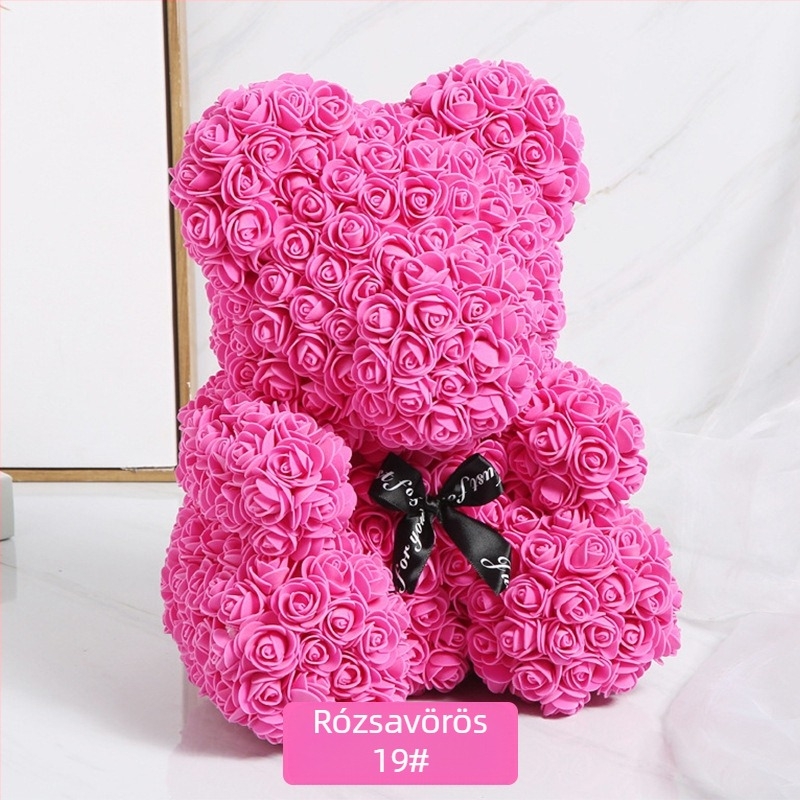 Rózsaszín medve tartósított virág Valentin-napi szimulált virág ajándék Pe medve születésnapi ajándék Rózsa buborék medve külkereskedelem nagykereskedelem