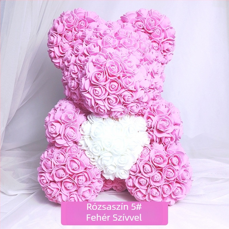 Rózsaszín medve tartósított virág Valentin-napi szimulált virág ajándék Pe medve születésnapi ajándék Rózsa buborék medve külkereskedelem nagykereskedelem