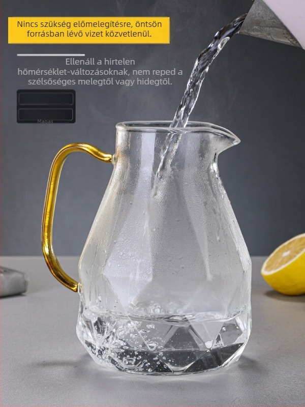 Hidegvizes palack, magas hőmérsékletnek ellenálló üveg vízforraló, háztartási nagy kapacitású teáskanna, gyémánt pot, hidegvizes kanna, teáscsésze öltöny, könnyű luxus