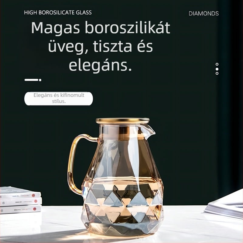 Hidegvizes palack, magas hőmérsékletnek ellenálló üveg vízforraló, háztartási nagy kapacitású teáskanna, gyémánt pot, hidegvizes kanna, teáscsésze öltöny, könnyű luxus