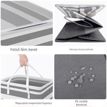 TEMU tárolótáska, szövetjáték-művészeti tárolókosár, összecsukható, piszkos ruhakosár, csíkos, összecsukható tároló szennyeskosár