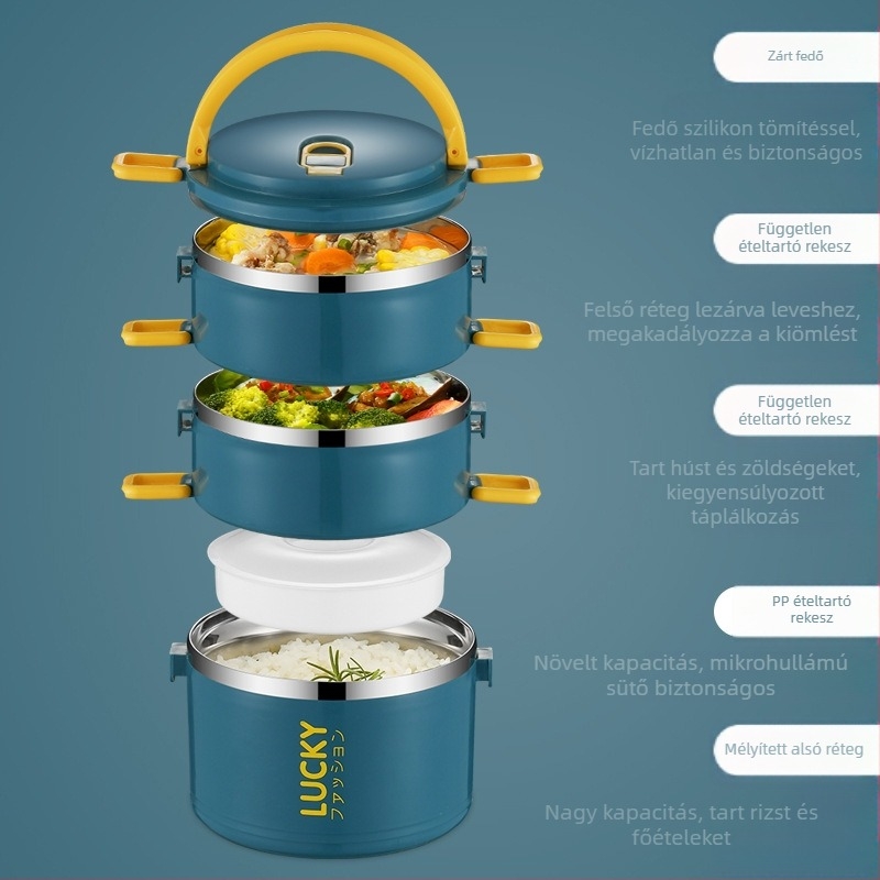 Lezárt, szigetelt uzsonnásdoboz irodai dolgozóknak, rozsdamentes acél uzsonnásdoboz fedéllel, mikrohullámú sütőben melegíthető uzsonnásdoboz diáklányoknak