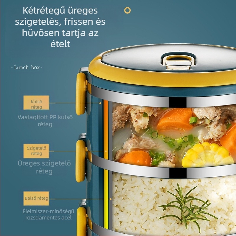 Lezárt, szigetelt uzsonnásdoboz irodai dolgozóknak, rozsdamentes acél uzsonnásdoboz fedéllel, mikrohullámú sütőben melegíthető uzsonnásdoboz diáklányoknak