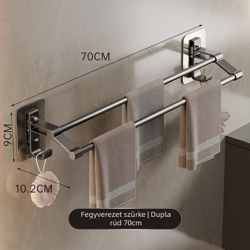 Szürke törölközőtartó, dupla rúd, nem perforált WC, fürdőlepedő tartó, akasztó, fürdőszobai állvány, fali WC, dupla rúd